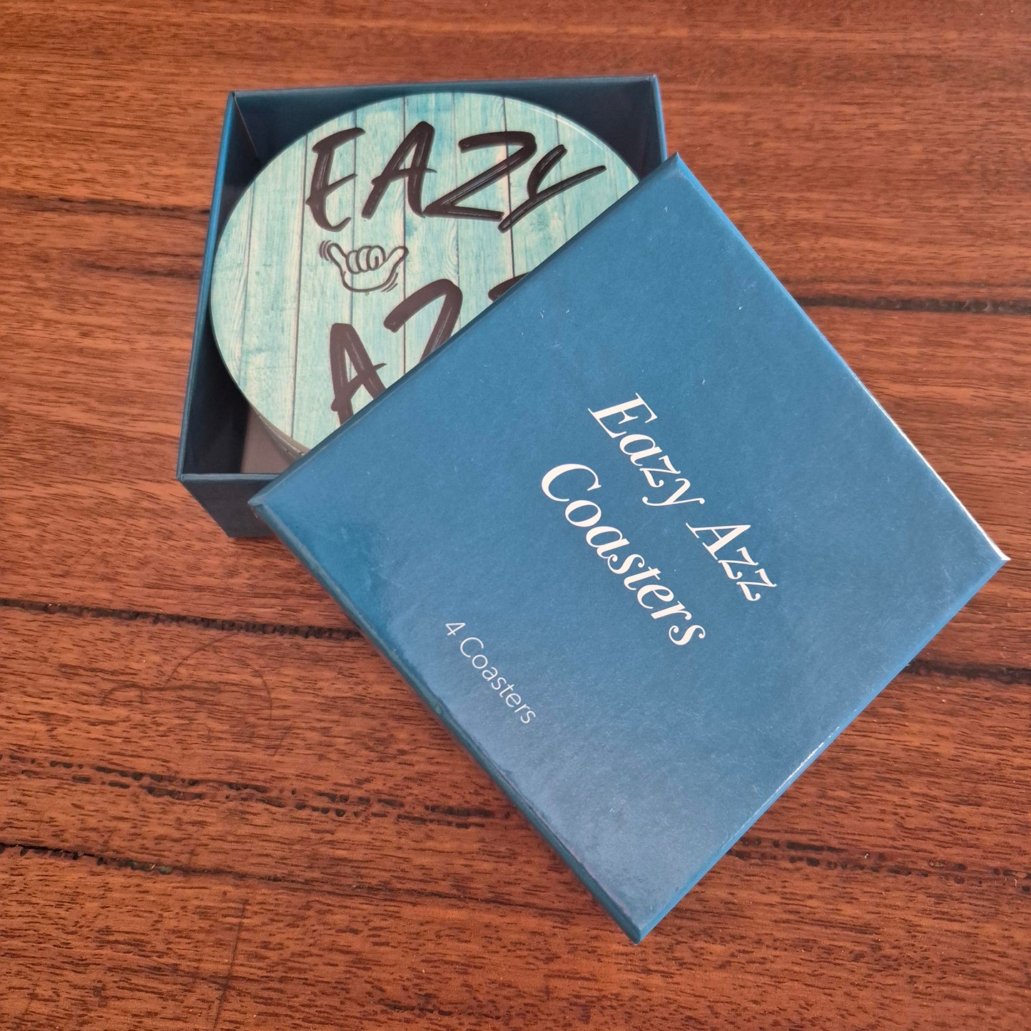 Eazy Azz ceramic table bar coasters set of 4 round boxed set