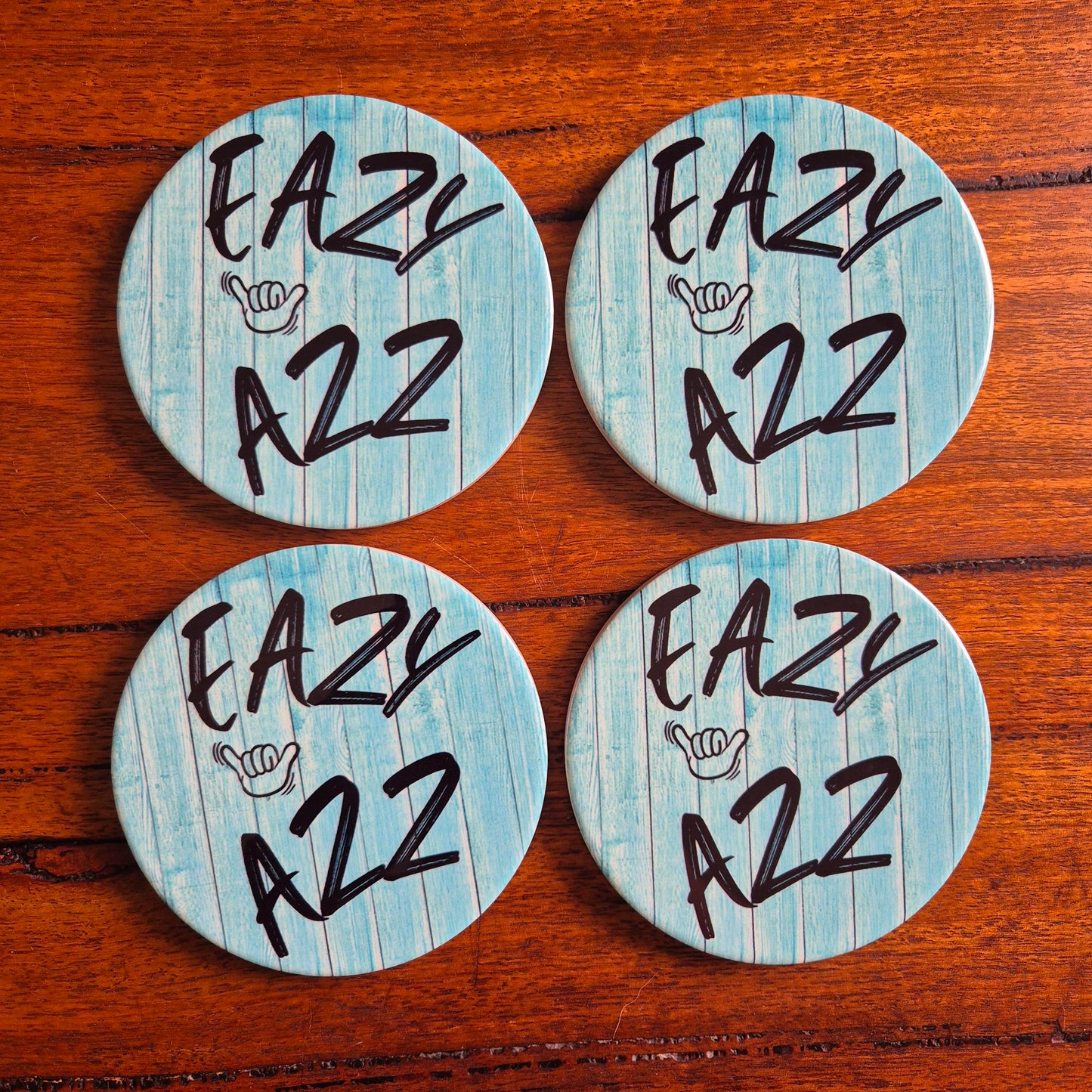Eazy Azz ceramic table bar coasters set of 4 round boxed set