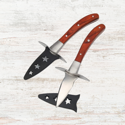 Oyster Knife | Guard & Blade Over | Stainless Steel Blade | Wooden Handle