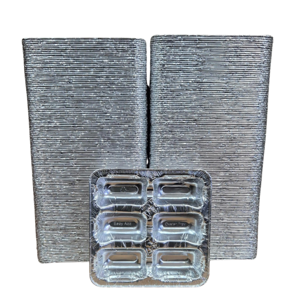 Aluminium Foil Trays | 500 Bulk Pack Eazy Azz Oyster Food Trays | Shucking Cooking Serving Tray