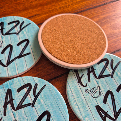 Eazy Azz Table Coasters | Set Of 4 Round Ceramic Bar Coasters | Boxed Gift