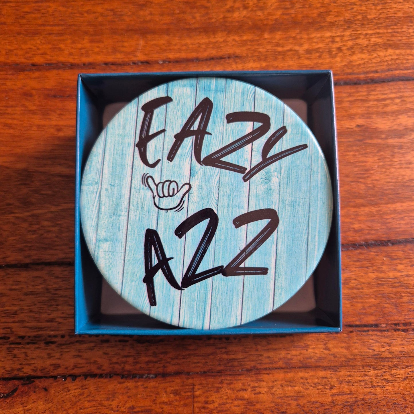 Eazy Azz ceramic table bar coasters set of 4 round boxed set 