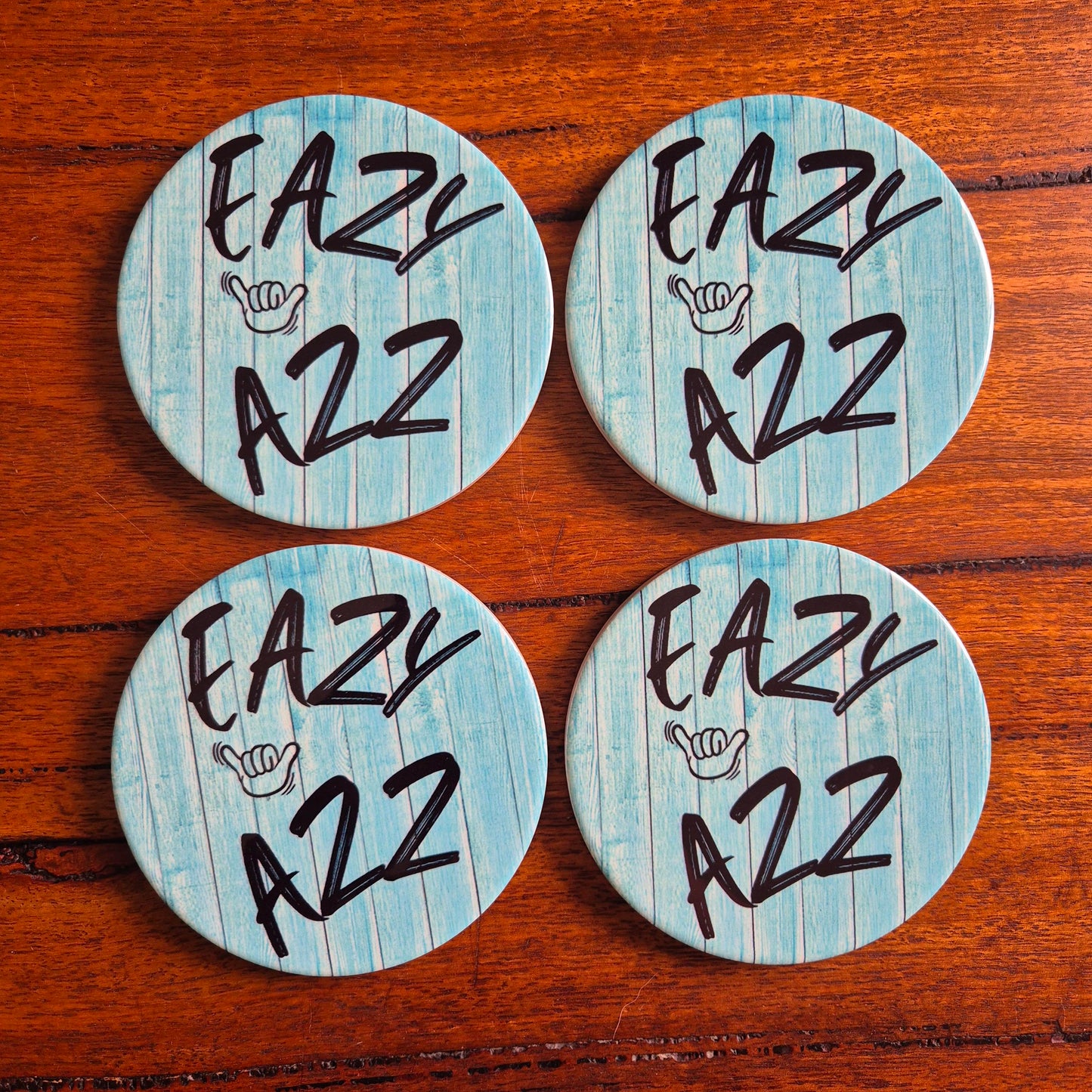 Eazy Azz ceramic table bar coasters set of 4 round boxed set 