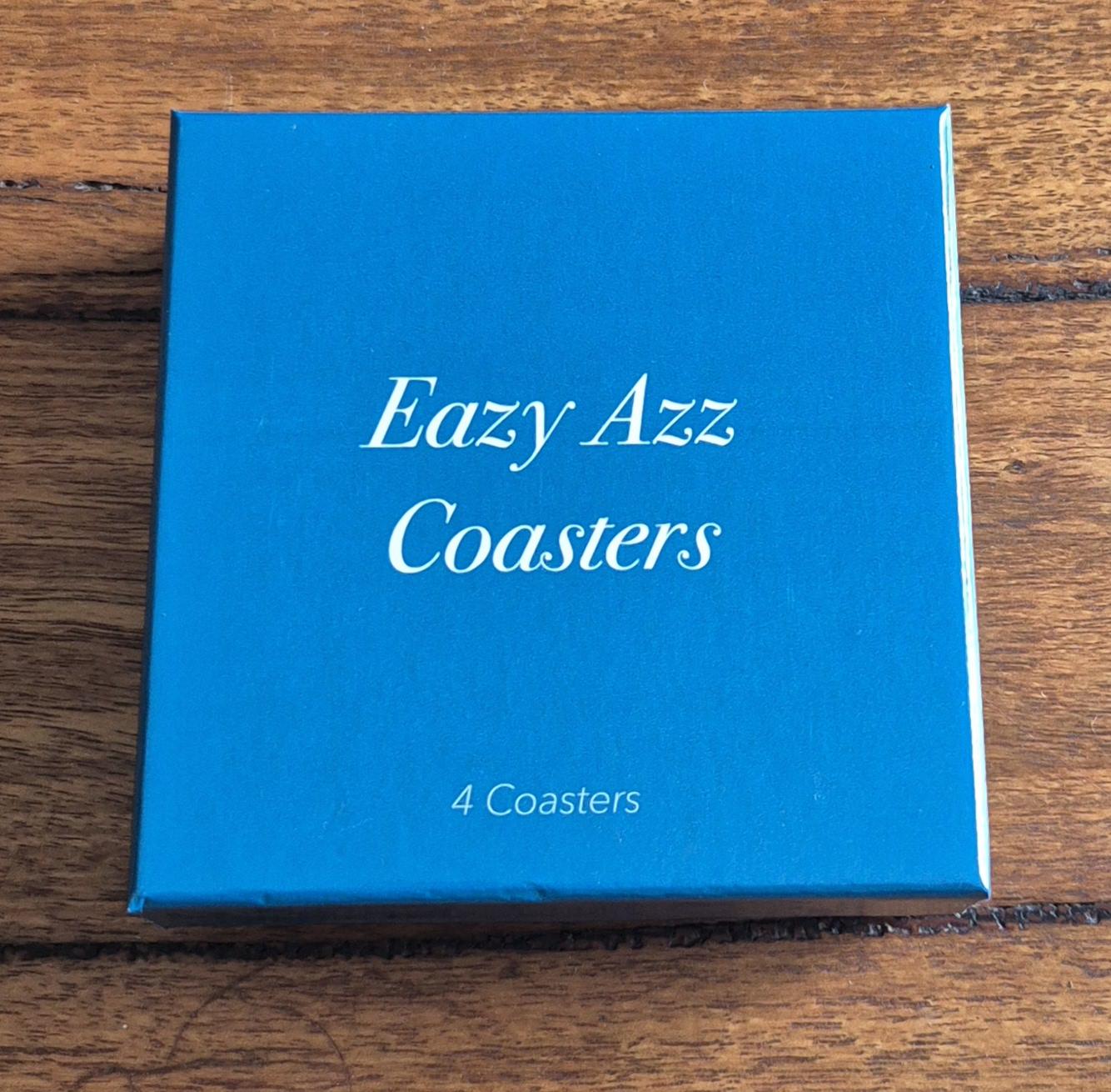 Eazy Azz Table Coasters | Set Of 4 Round Ceramic Bar Coasters | Boxed Gift