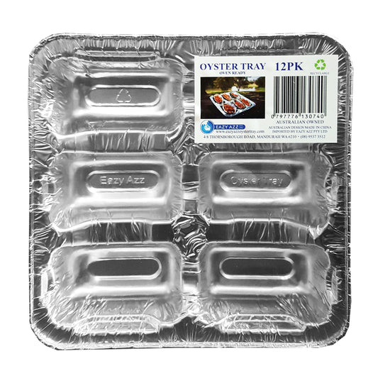 Aluminium Foil Trays | 12 pk Eazy Azz Oyster Food Trays | Shucking Cooking Serving Tray